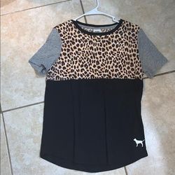 Pink Victoria's Secret Tops | 2/15 Vs Pink T Shirt | Color: Black/Silver | Size: S