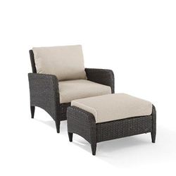Kiawah 2Pc Outdoor Wicker Chair Set Sand/Brown - Armchair & Ottoman - Crosley KO70032BR-SA