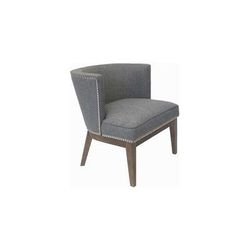 Grey Linen Barrel Guest Chair w/ Nail Head Trim