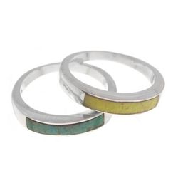 Dual Enchantment,'Serpentine and Chrysocolla Band Rings from Peru (Pair)'