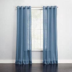 Wide Width BH Studio Sheer Voile Grommet Panel by BH Studio in Smoke Blue (Size 56" W 63" L) Window Curtain