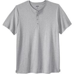 Men's Big & Tall Shrink-Less Lightweight Henley Longer Length T-Shirt by KingSize in Heather Grey (Size 2XL) Henley Shirt