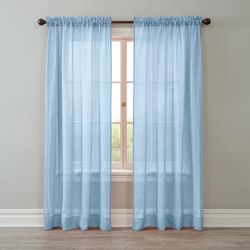 Wide Width BH Studio Crushed Voile Rod-Pocket Panel by BH Studio in Powder Blue (Size 51" W 84" L) Window Curtain