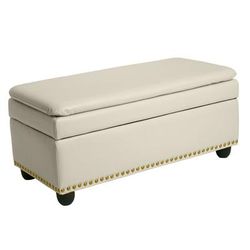 400 lbs. Weight Capacity Extra Wide Studded Ottoman by BrylaneHome in Ecru Storage Furniture (400 lb. capacity)