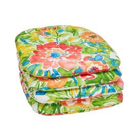 BH Outdoor Performance Set of 4 Stacking Chair Pads by BrylaneHome in Poppy Green Patio Cushion