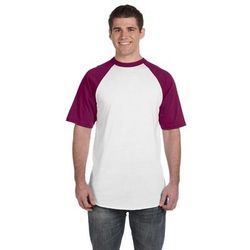 Augusta Sportswear 423 Baseball Short Sleeve Top 2.0 in White/Maroon size XL | Cotton Polyester