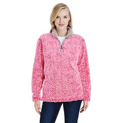 J America JA8451 Women's Epic Sherpa 1/4 Zip Jacket in Fire Coral Heather size 2XL | Polyester 8451