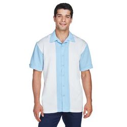 Harriton M575 Men's Two-Tone Camp Shirt in Cloud Blue/Creme size XL