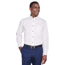 Harriton M500 Men's Easy Blend Long-Sleeve Twill Shirt with Stain-Release in White size 4XL