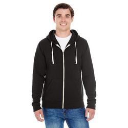 J America JA8872 Adult Triblend Full-Zip Fleece Hooded Sweatshirt in Solid Black size Large 8872