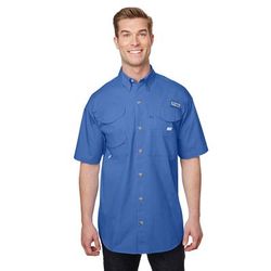 Columbia 7130 Men's Bonehead Short-Sleeve Shirt in Vivid Blue size Small | Cotton