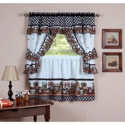 Wide Width Mason Jars Window Curtain Set by Achim Home Décor in Black White (Size 57" W 24" L)