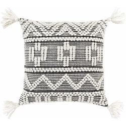 Ellaville 18" Square Cottage Black/Ivory/Oatmeal/Light Beige Throw Pillow - Boutique Rugs