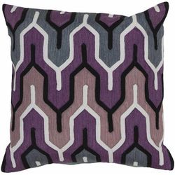 Bowthorpe 22" Square Traditional Cotton Denim/Medium Gray/Lavender Throw Pillow - Boutique Rugs
