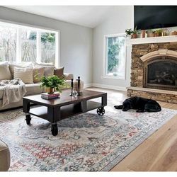 Haymond 5'3" x 7'3" Traditional Taupe/Cream/Charcoal/Dark Blue/Gray/Ice Blue/Mustard/Rust/Brick Red/Navy Area Rug - Hauteloom