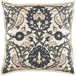 Giffnock 18" Square Traditional Peach/Charcoal/Black/Cream/Olive Throw Pillow - Boutique Rugs