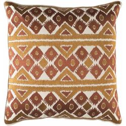 Unley 18" Square Traditional Cotton Beige/Medium Brown/Rust/Brick Red/Rust Throw Pillow - Boutique Rugs