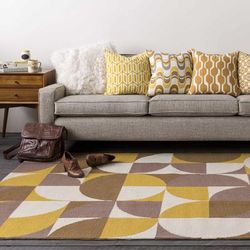Craddockville 18" Square Modern Cotton Mustard/Cream/Bright Yellow/Ivory/Yellow Throw Pillow - Boutique Rugs