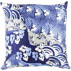 Kinta 20" Square Traditional Silk Navy/Dark Blue/Ivory/Light Beige/Seafoam/Sky Blue/Sage/Peach Throw Pillow - Boutique Rugs