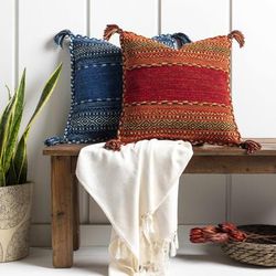 Trussville 20" Square Cotton Mustard/Dark Brown/Red/Rust/Brick Red/Rust Throw Pillow - Boutique Rugs