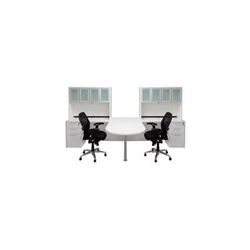 White 2-Person Shared Workstation w/Hutches