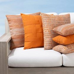 Mandarin Orange Indoor/Outdoor Pillow Collection by Elaine Smith - Basket weave, 12" x 20" Lumbar Basketweave - Frontgate