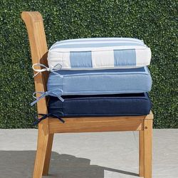 Double-piped Outdoor Chair Cushion - Standard, Banana Leaf Cobalt, 21"W x 19"D - Frontgate