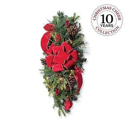 Christmas Cheer Horizontal Window Swag with Bow - Frontgate - Outdoor Christmas Decorations