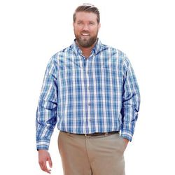 Men’s Big & Tall Long Sleeve Wrinkle Free Sport Shirt by KingSize in Atlantic Plaid (Size 2XL)