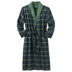 Men's Big & Tall Jersey-Lined Flannel Robe by KingSize in Balsam Plaid (Size 2XL/3XL)