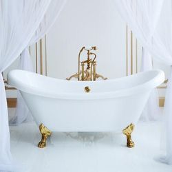 Randolph Morris Florence 70 Inch Acrylic Double Slipper Clawfoot Tub - No Faucet Drillings - Lion Paw Feet RMA70DS0WLPS