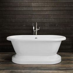 Randolph Morris Mansfield 66 Inch Acrylic Double Ended Pedestal Tub - Continuous Roll Rim - No Faucet Drillings RMA66DE08PW