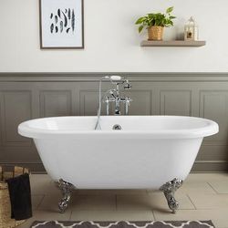 Randolph Morris Windsor 60 Inch Acrylic Double Ended Clawfoot Tub - Continuous Roll Rim - No Faucet Drillings - Ball & Claw Feet RMA60DE0DIC