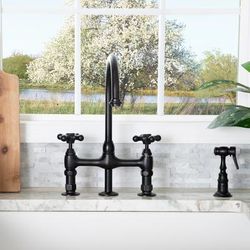 Randolph Morris Gooseneck Bridge Style Kitchen Faucet - Metal Cross Handles - Matte Black RMK738MC-MBK