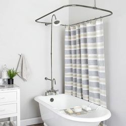 Randolph Morris 48 Inch Deck Mount Clawfoot Tub Shower Enclosure with Gooseneck Faucet and Sunflower Shower Head RM735S-48BN