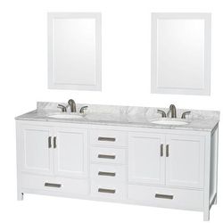 Wyndham Collection Sheffield 80 In Double Oval Sink Vanity Set WCS141480DWHCMUNOM24