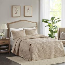 Madison Park Queen 3 Piece Fitted Bedspread Set in Khaki - Olliix MP13-6478