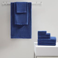 510 Design 100% Cotton 12 Piece Bath Towel Set in Navy - Olliix 5DS73-0202