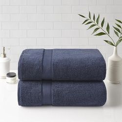 "Madison Park Signature 34x68" 100% Cotton Bath Sheet 2 Piece Set in Dark Blue - Olliix MPS73-460"