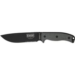 Esee Model 6 Fixed Blade Knife 5.75in Serrated Drop Point Black Linen Micarta Handle RC6S