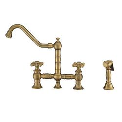 Whitehaus Collection Vintage Iii Plus Bridge Kitchen Faucet with Side Spray - Cross Handles WHKBTCR3-9201-NT-AB