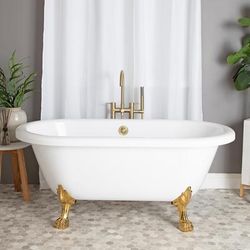Randolph Morris Juniper 60 Inch Acrylic Double Ended Clawfoot Tub - No Faucet Drillings - Lion Paw Feet RMA60DE0WLPPB
