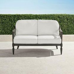 Avery Loveseat with Cushions in Slate Aluminum - Standard, Cara Stripe Cobalt - Frontgate