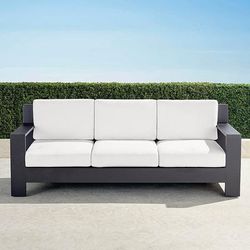 St. Kitts Sofa with Cushions in Matte Black Aluminum - Standard, Peacock - Frontgate