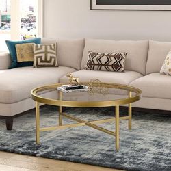 Xivil Brass Finish Round Coffee Table - Hudson & Canal CT0204