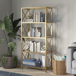 Celine Brushed Brass Finish Bookcase - Hudson & Canal BK0449