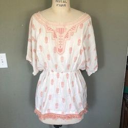 Free People Tops | Free People Tunic Top With Fringed Hem | Color: Cream/Orange | Size: S