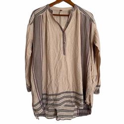 Free People Tops | Free People Boho Tunic Cream Gold W/ Pockets | Color: Cream/Pink | Size: S
