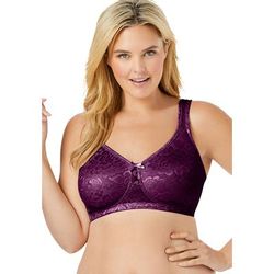 Plus Size Women's Jacquard Wireless Bra by Comfort Choice in Dark Berry (Size 54 D)