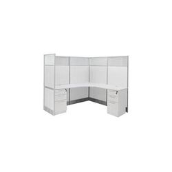 72" x 72" x 67"H White Laminate Washable L-Shaped Office w/Files - Add-On Unit